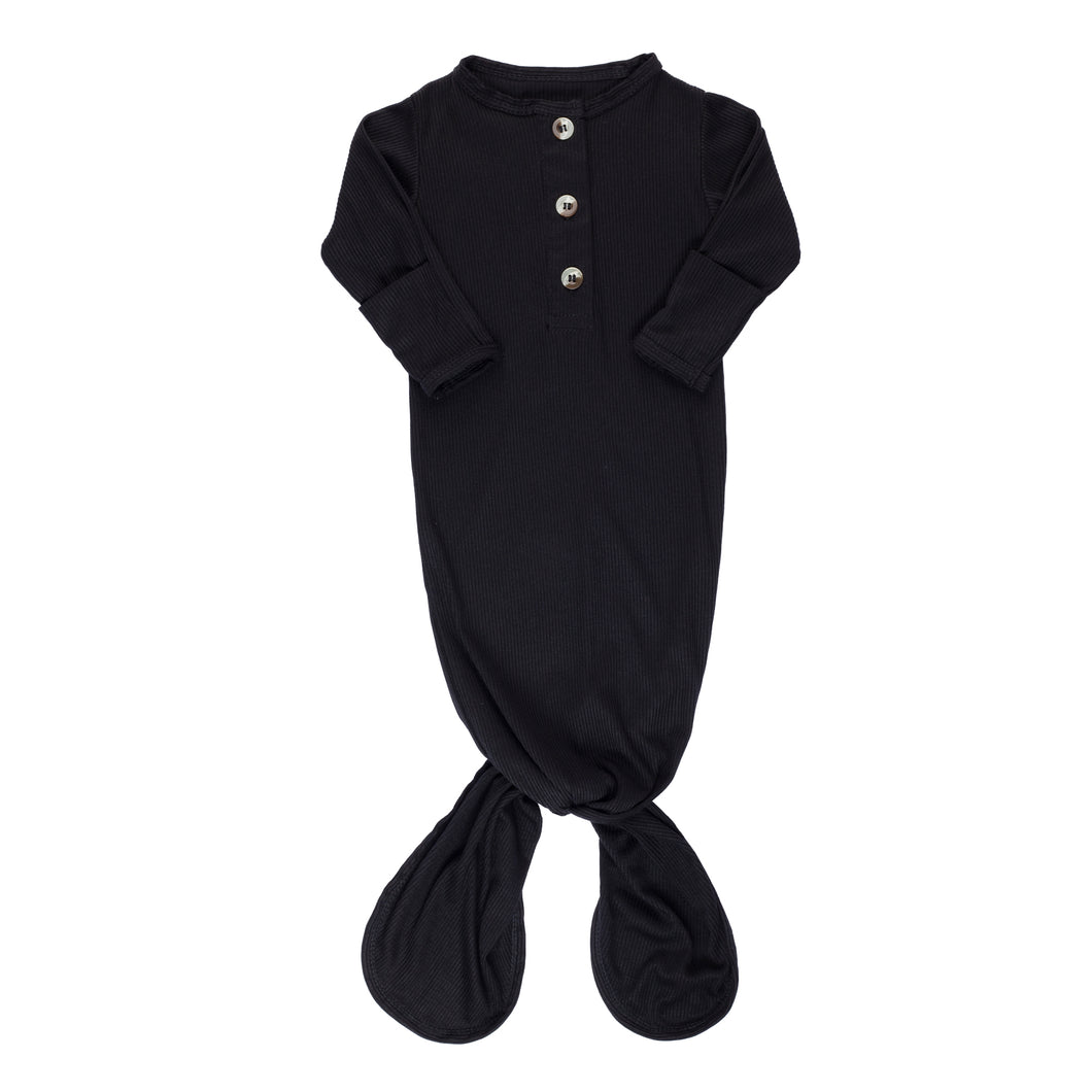 Newborn Ribbed Knotted Gown - Black