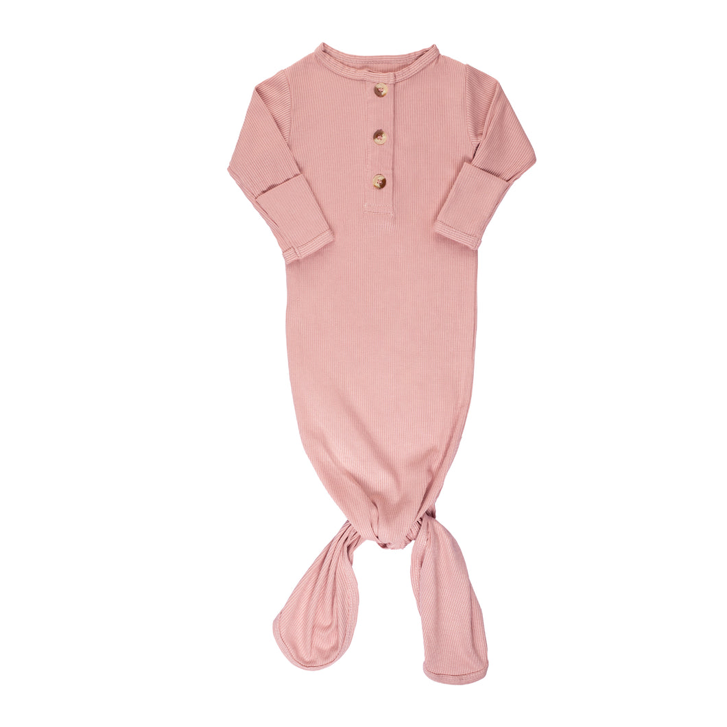 Newborn Ribbed Knotted Gown - Mauve