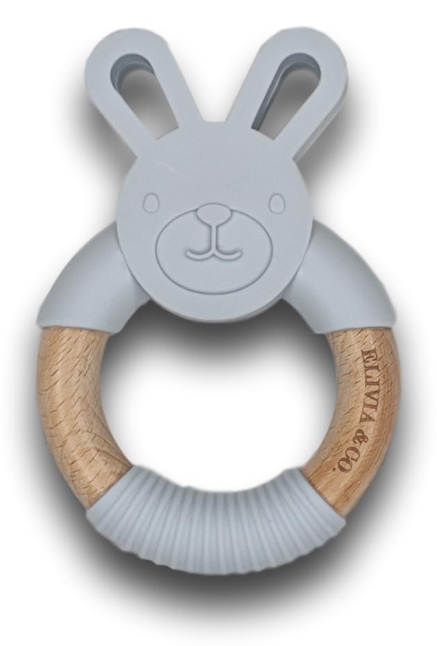 Organic Wood & Silicone Teether - Light Blue-ELIVIA & CO.