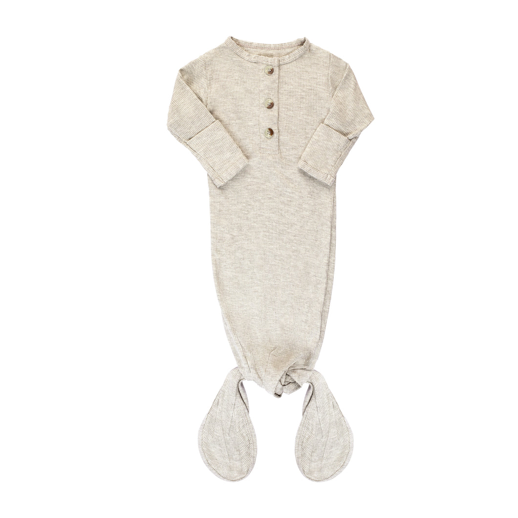 Newborn Ribbed Knotted Gown - Cloud Gray