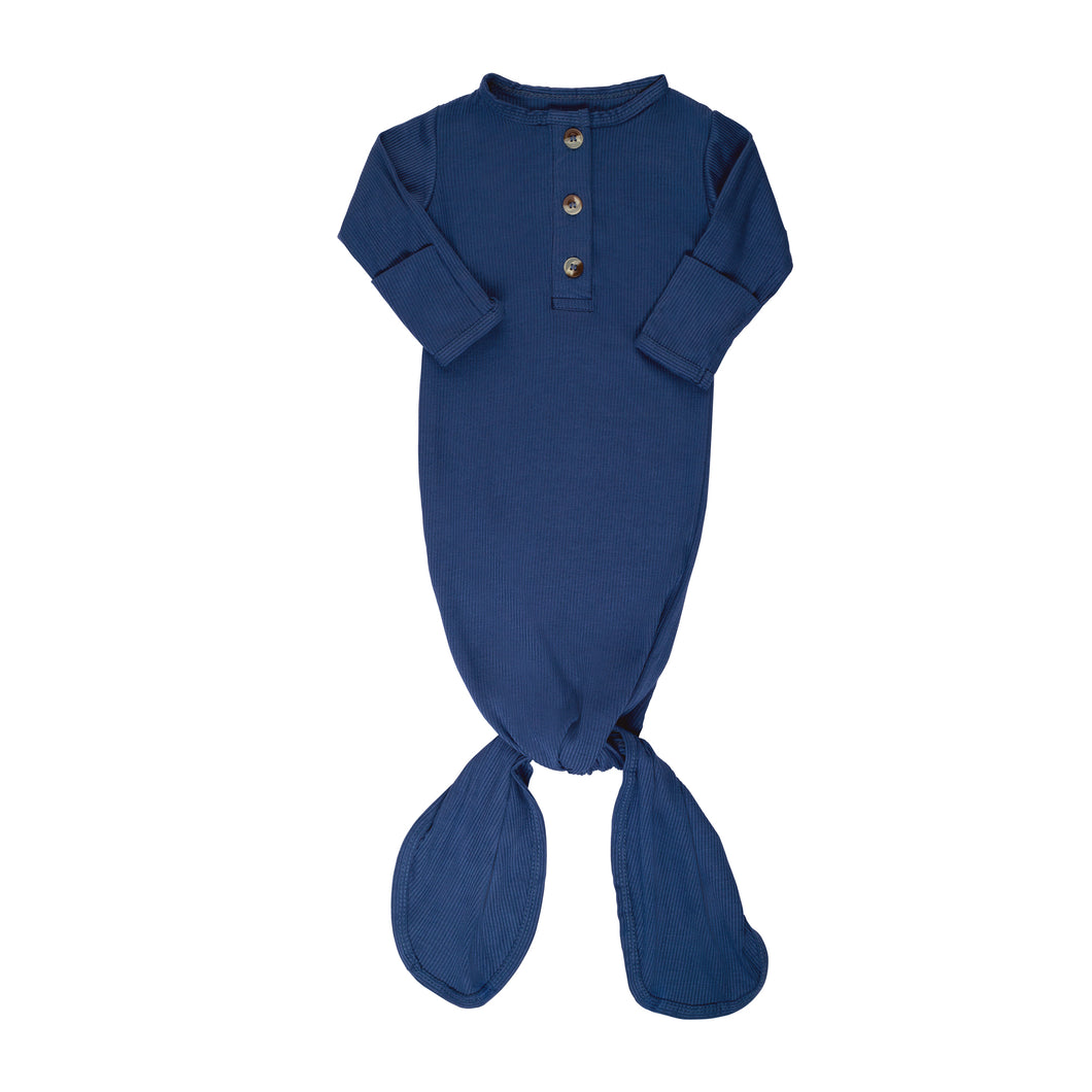 Newborn Ribbed Knotted Gown - Indigo