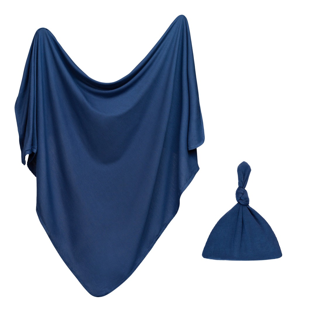 Newborn Swaddle Set - Ribbed Indigo