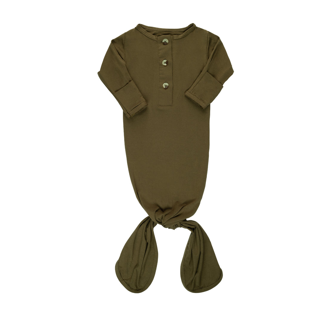 Newborn Knotted Gown - Olive-ELIVIA & CO.
