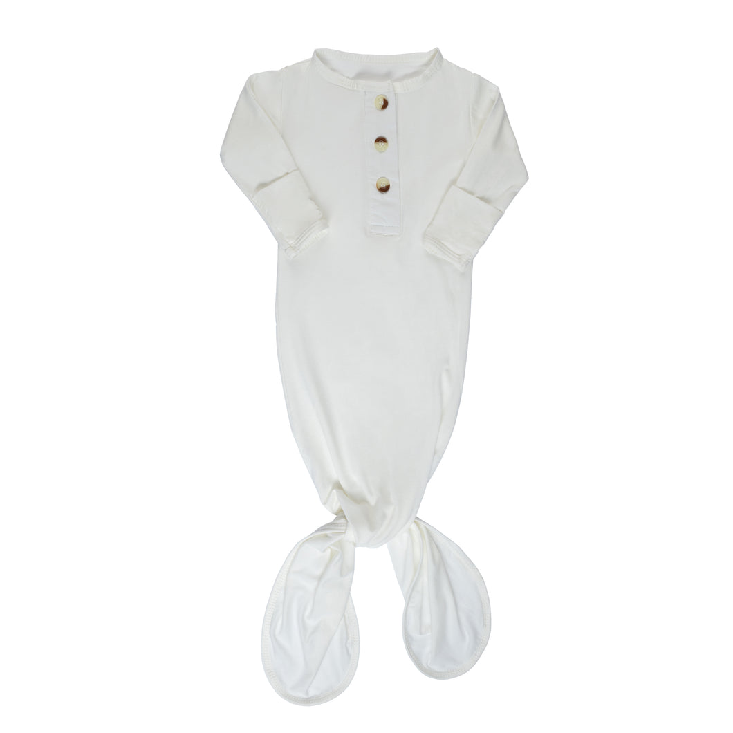 Newborn Knotted Gown - White-ELIVIA & CO.
