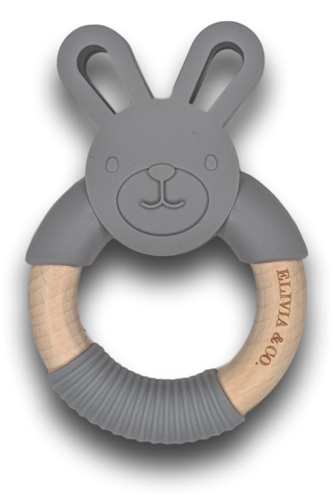 Organic Wood & Silicone Teether - Gray-ELIVIA & CO.